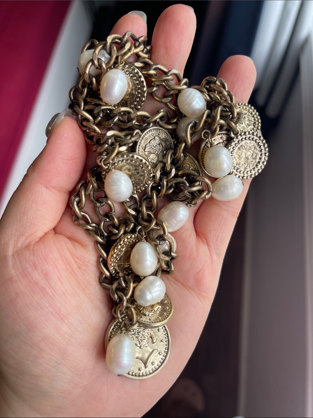 Ann Taylor Freshwater Pearl Vintage Style Charm Necklace